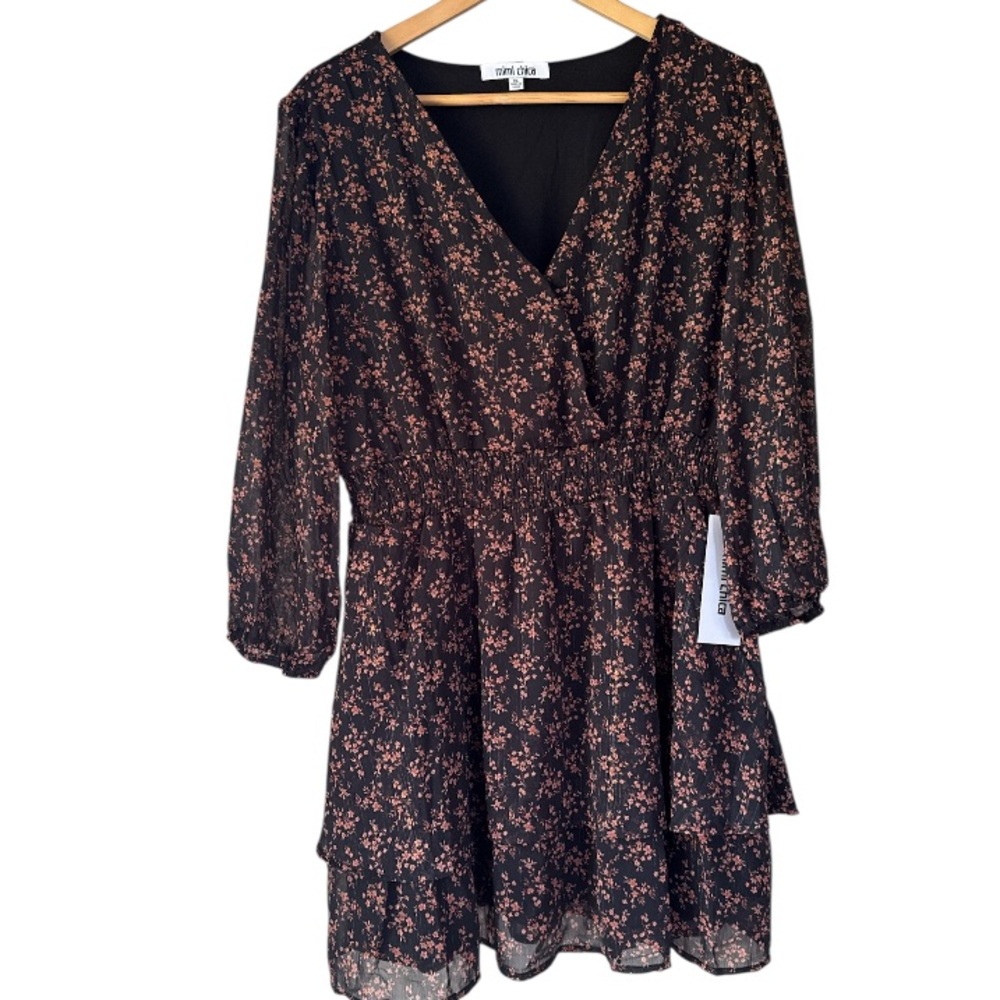 Mimi chica dress XL NEW Black copper Floral Dress smocked waistband lined